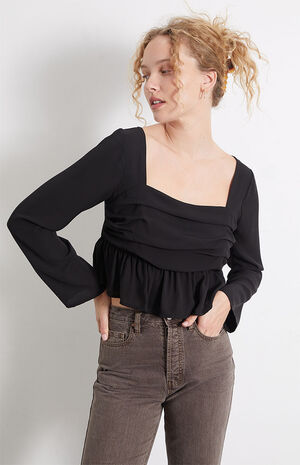 Ruched Long Sleeve Babydoll Top image number 3