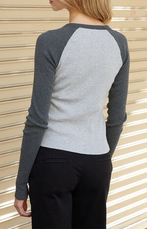 Gray Bella Long Sleeve Colorblock Top image number 4