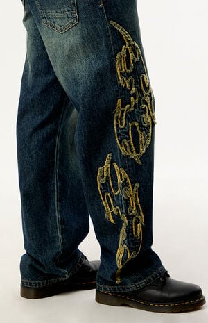 Dylan Baggy Jeans Cyber Applique Dark Blue image number 4