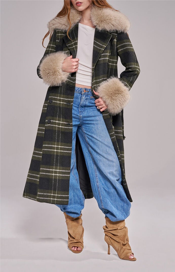 AZALEA WANG Avenna Plaid Trench Coat