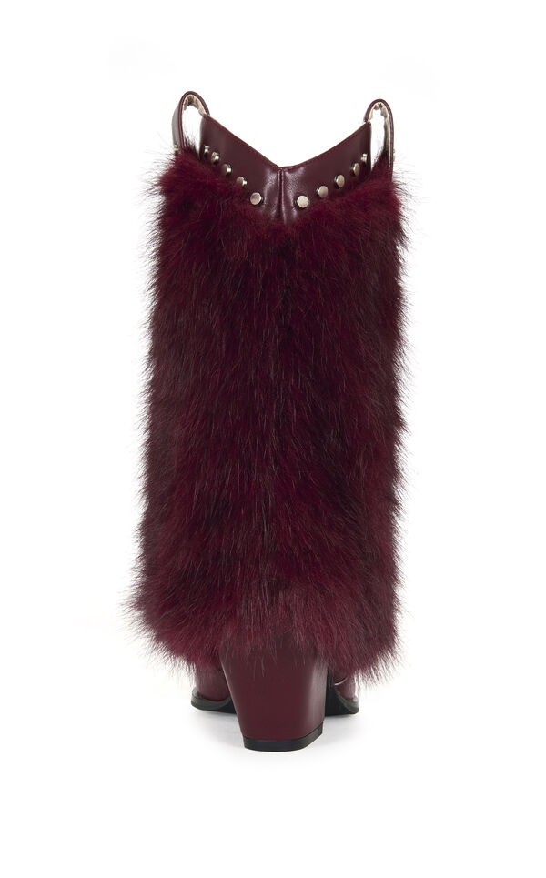 AZALEA WANG Women's Violetta Burgundy Faux Fur Western Booties