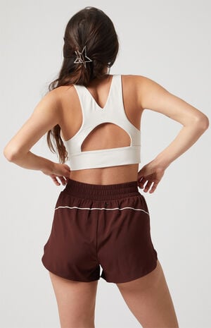 Active Brown Piping Dolphin Hem Track Shorts image number 5