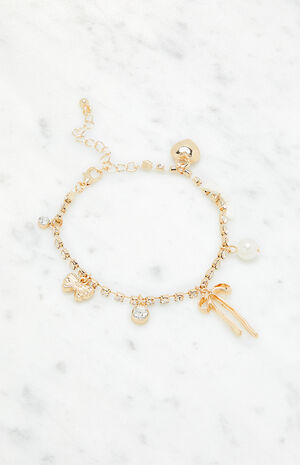 Rhinestone Bow Charm Bracelet image number 2