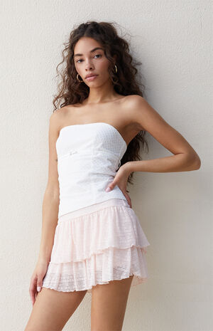 Light Pink Lace Tiered Mini Skort image number 1