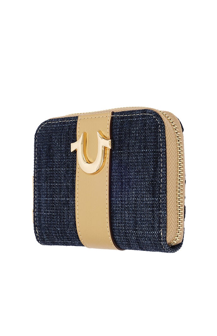 True Religion Denim and Faux Leather Small Zip Wallet