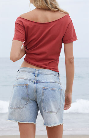 Light Blue Low Rise Relaxed Jorts image number 4