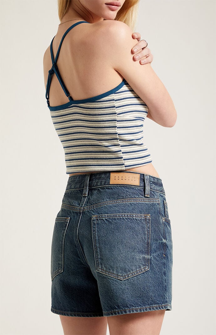 Pacsun Sophie Denim Mom Shorts Dark Blue