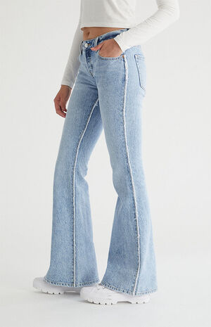 Eco Light Blue Frayed Side Stripe Low Rise Flare Jeans image number 2