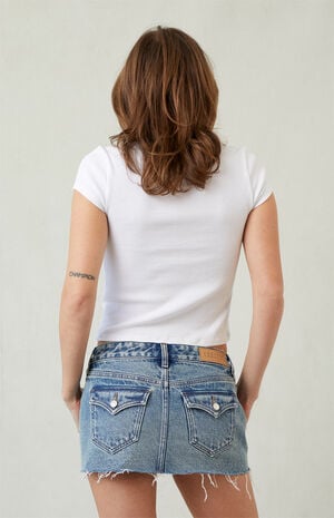 Piper Medium Indigo Low Rise Micro Denim Mini Skirt image number 4