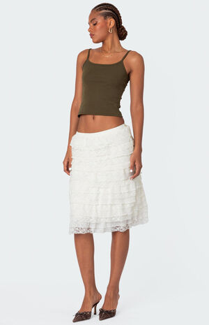 Louise Lace and Mesh Ruffle Midi Skirt image number 1