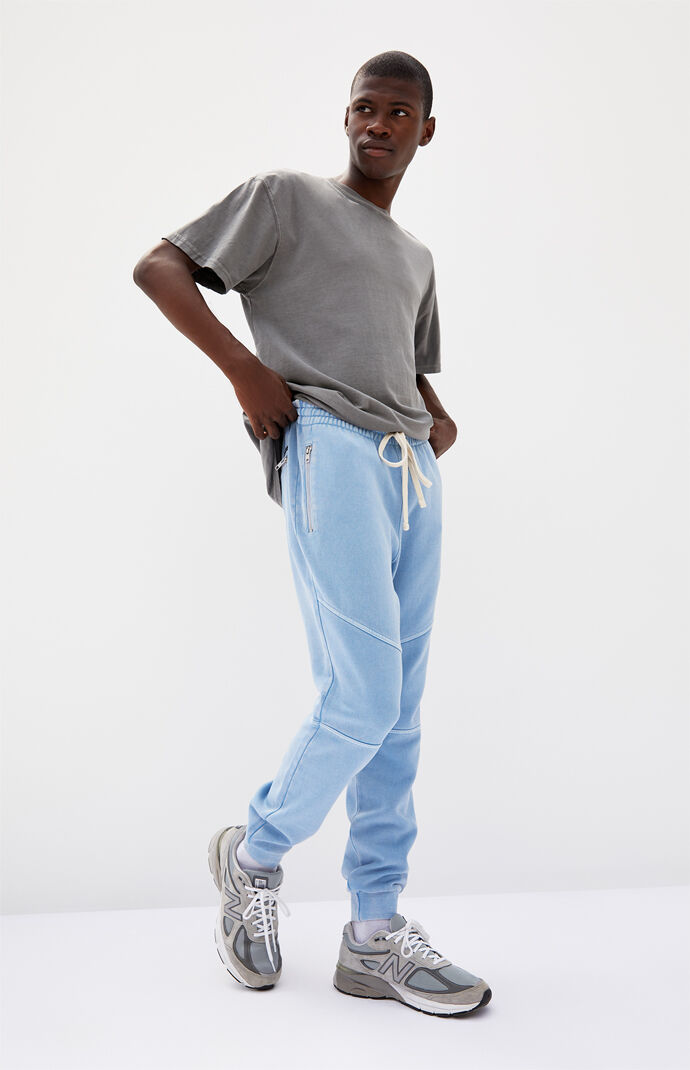 Blue Paneled Fleece Jogger Pants