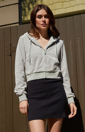 Pale Green Cropped Front Zip Hoodie image number 2