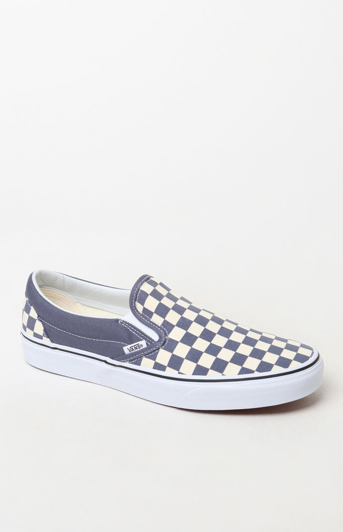 blue and white checkered slip on vans
