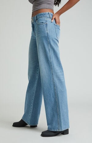 Casey Low Rise Baggy Jeans Double Button Medium Indigo image number 3