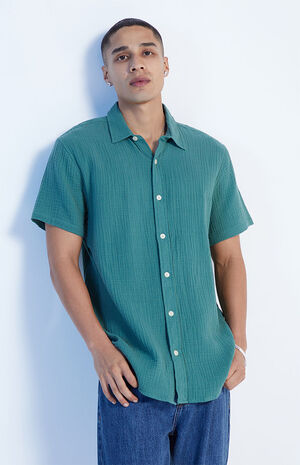 Green Textured Classic Camp Shirt image number 1