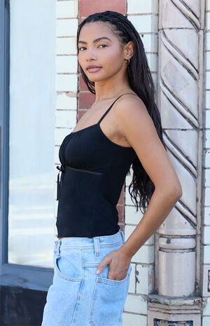 Black Skylar Ribbon Tie Tank Top image number 3