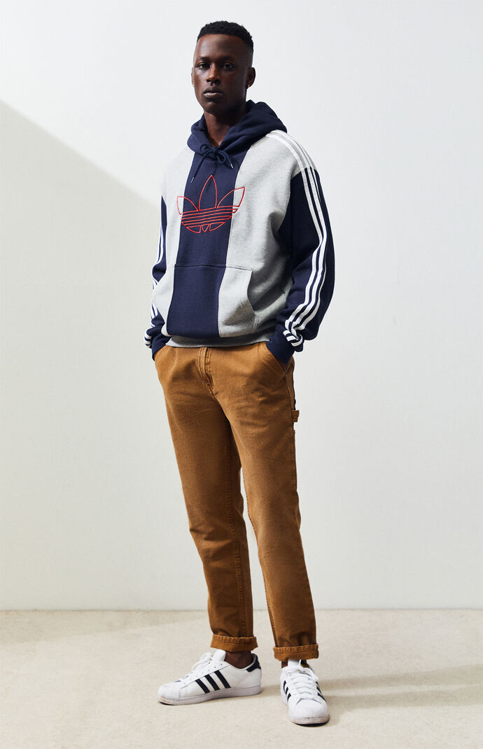 Grey & Navy Off Court Trefoil Pullover Hoodie