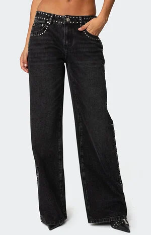 Quincy Studded Low Rise Baggy Jeans image number 3