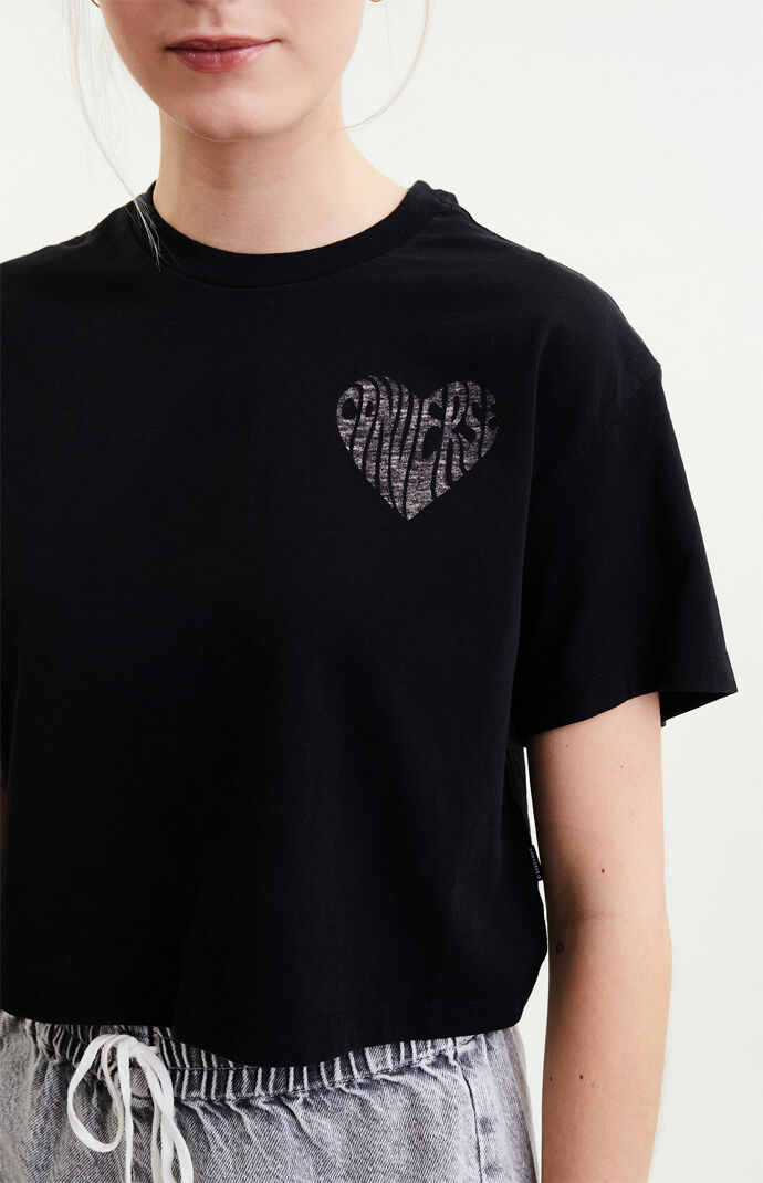 Black Crop Heart T-Shirt