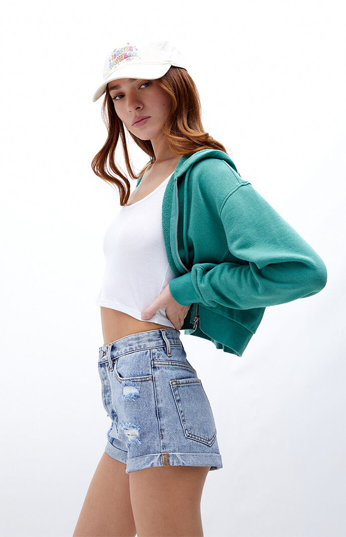 Ripped rolled hem denim shorts sales