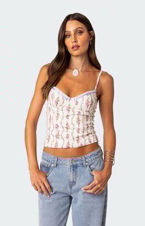 Indira Printed Cupped Lace Up Corset image number 3