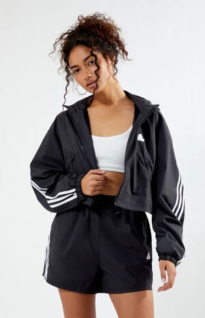 Recycled Black Essentials 3-Stripes Woven Windbreaker Jacket image number 1
