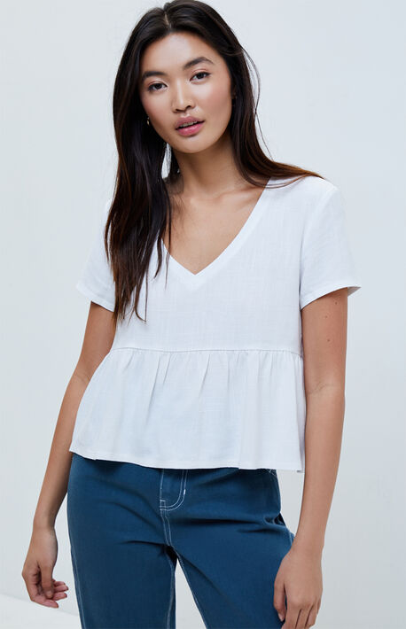 Linen V-Neck Babydoll Top