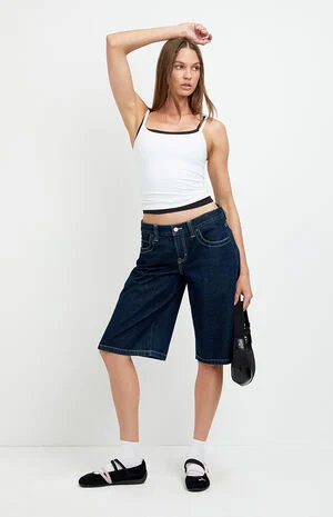 Peyton Extreme Jorts Contrast Stitch Dark Blue image number 1