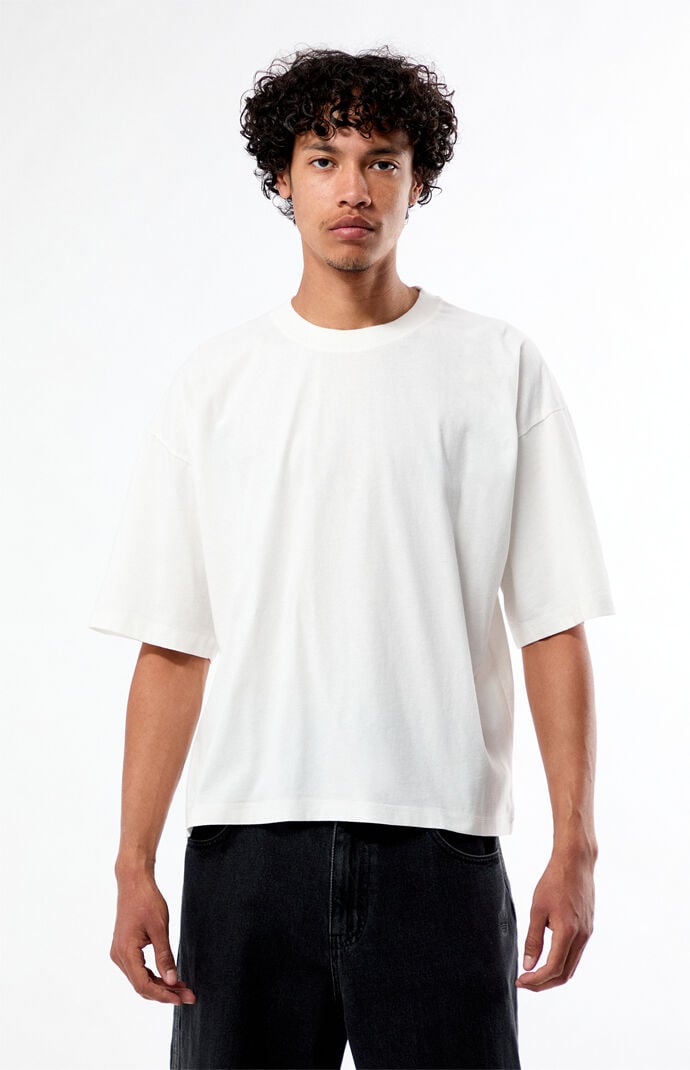 Pacsun White Solid Dropped Shoulder Cropped T-Shirt