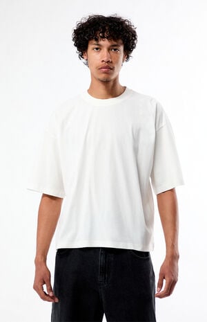 White Solid Dropped Shoulder Cropped T-Shirt image number 1