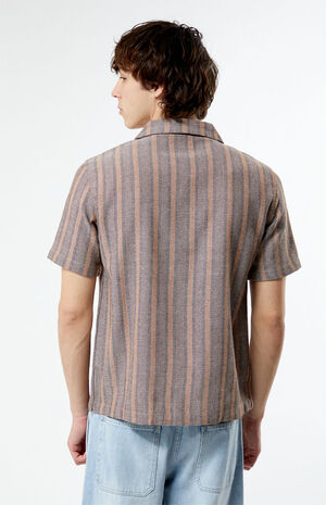 Brown Woven Striped Camp Shirt image number 4