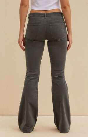 Gray Corduroy Low Rise Flare Jeans image number 5