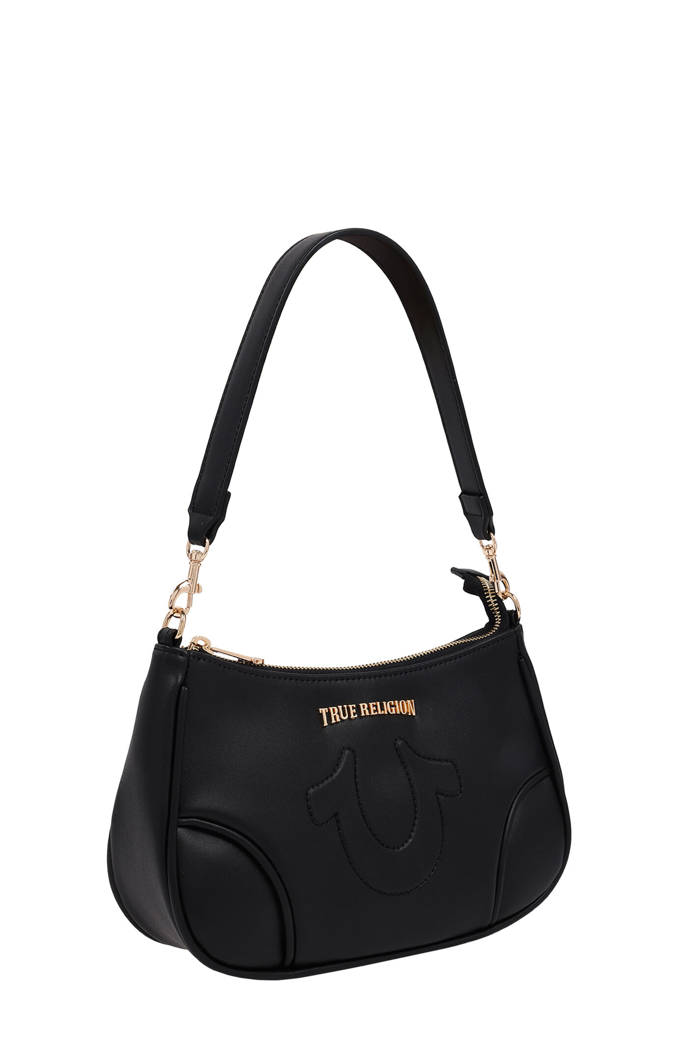 True Religion Black Trapunto Logo Shoulder Bag