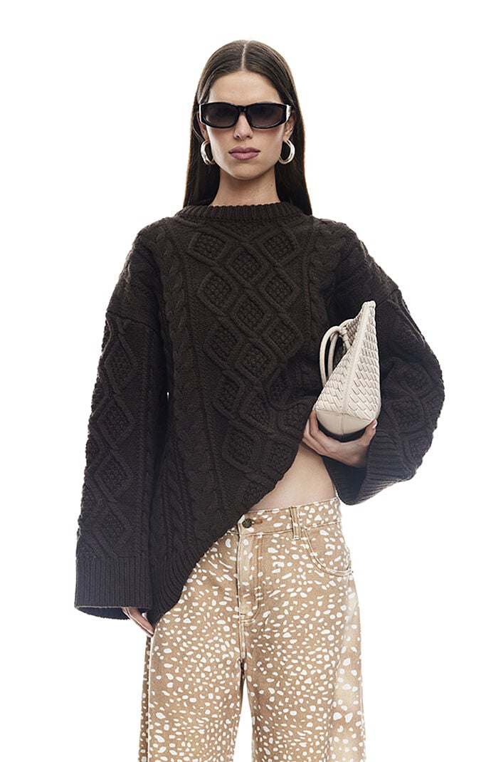 Lioness Women's Gigi Cable Knit Sweater In Chocolate In Brown