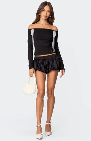 Lace Bow Off Shoulder Top image number 2