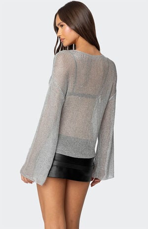 Drop Shoulder Sheer Knit Sweater image number 5