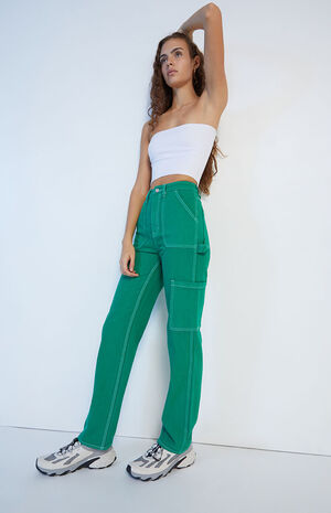 Green Patch Pocket Boyfriend Carpenter Pants image number 1