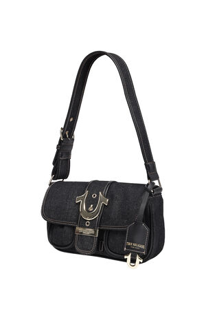 Black Double Pocket Denim Satchel Bag image number 4