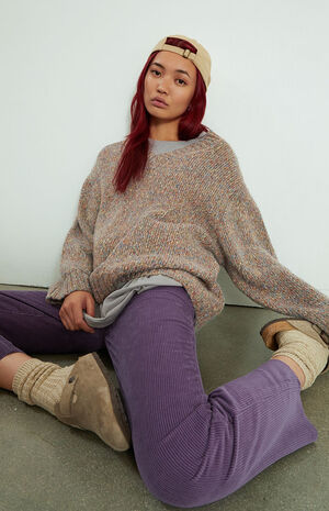 Purple Corduroy High Waisted Straight Leg Jeans image number 1