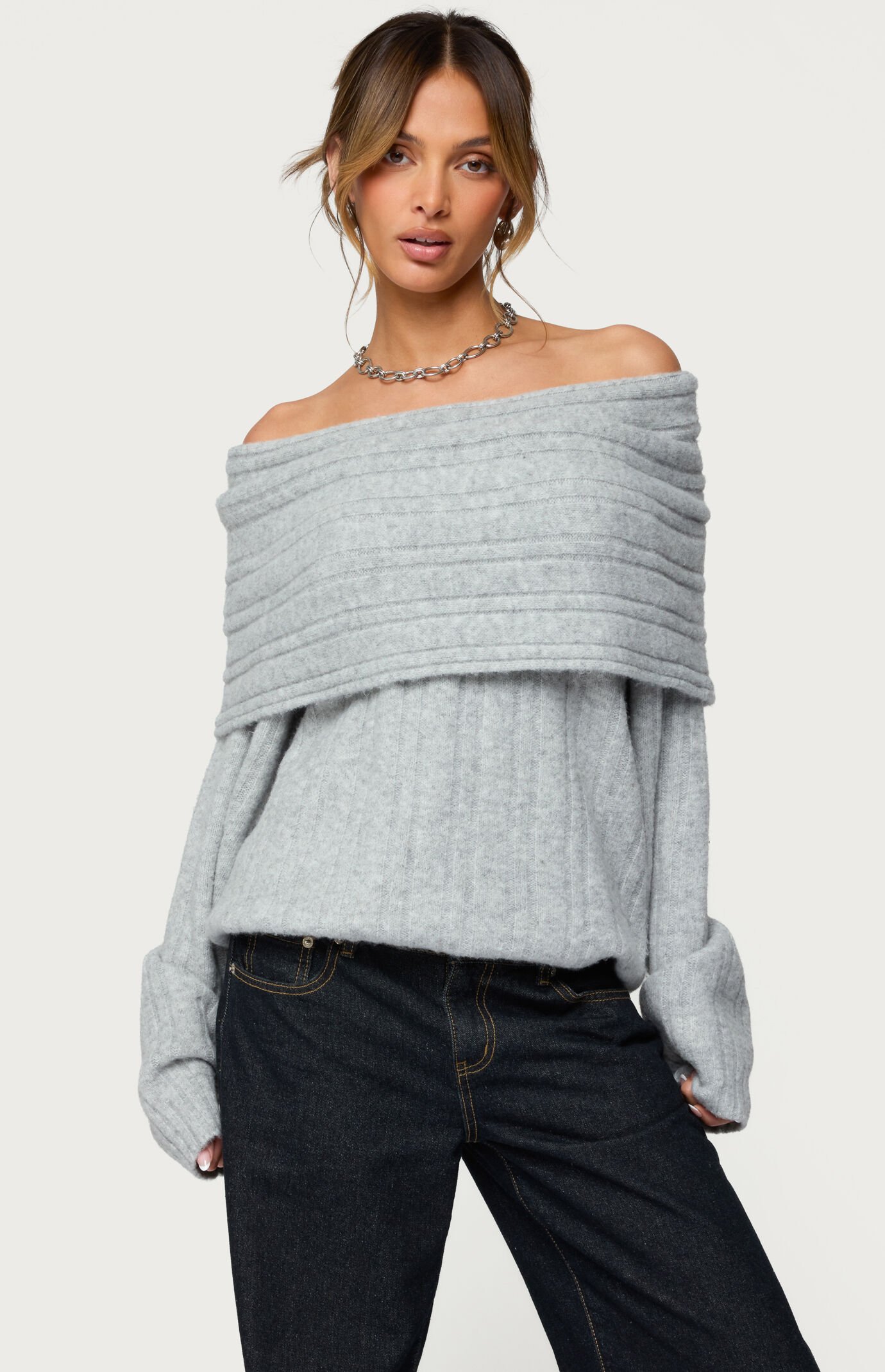 Edikted Kadenna Oversized Off Shoulder Sweater