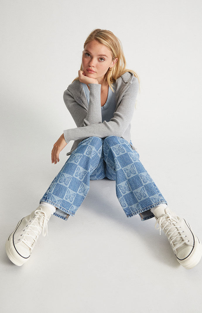 Pacsun Eco Butterfly Checkerboard Low Rise Straight Leg