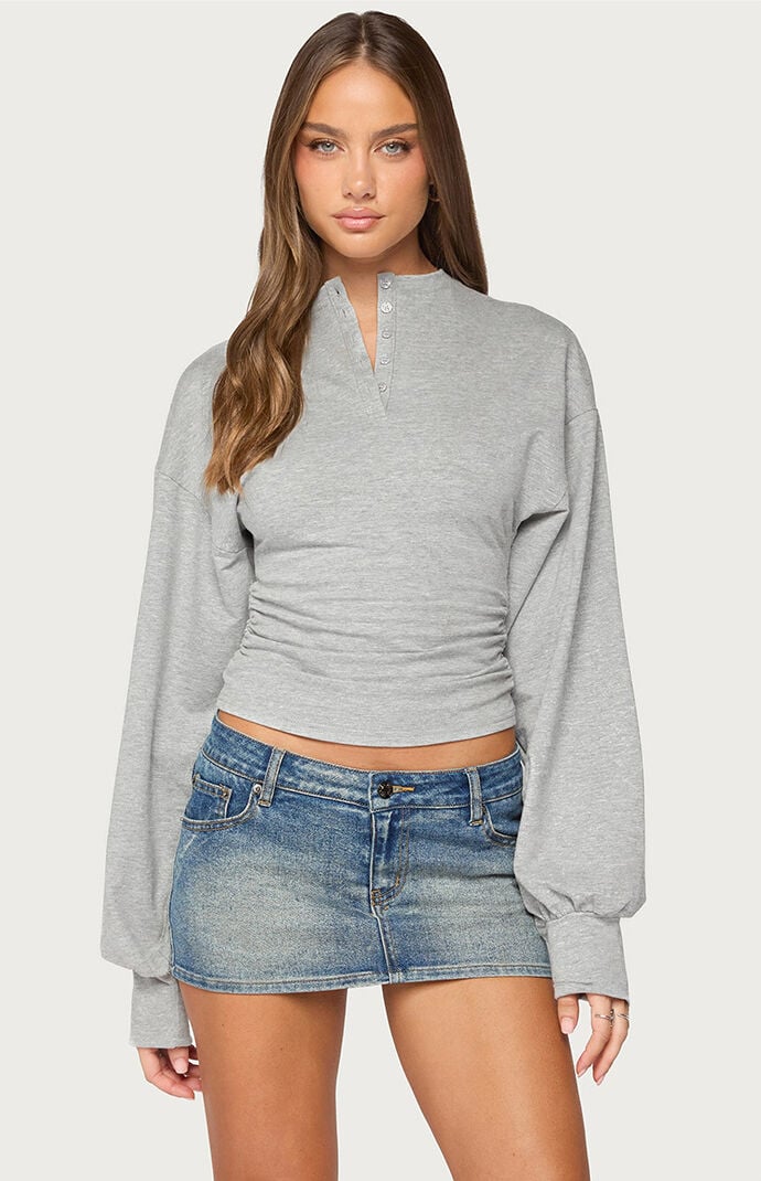 Edikted Diya Long Puff Sleeve Henley Top