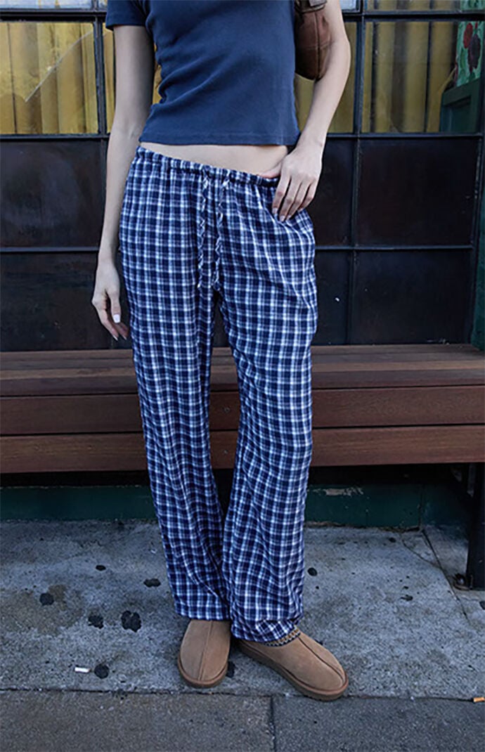 John Galt Women's Blue Plaid Anastasia Baggy Pants