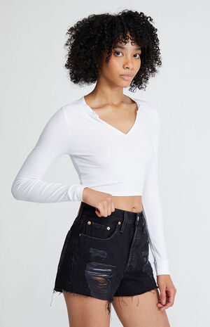 501 Black Ripped Denim Shorts image number 3