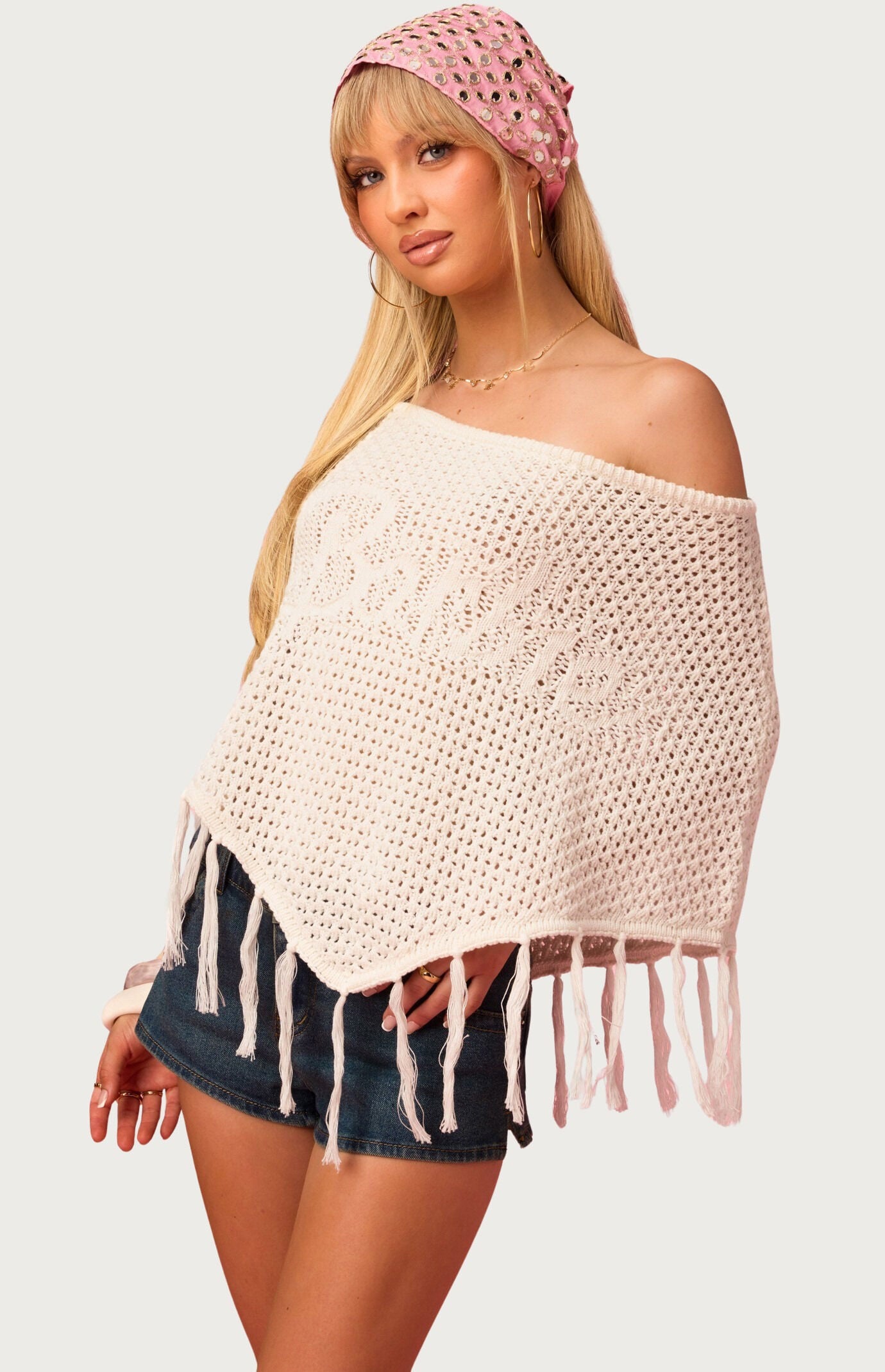 Edikted Barbie Fringe Knit Poncho