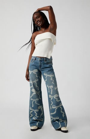Casey Low Rise Baggy Jeans Bow Graphic Medium Indigo image number 2