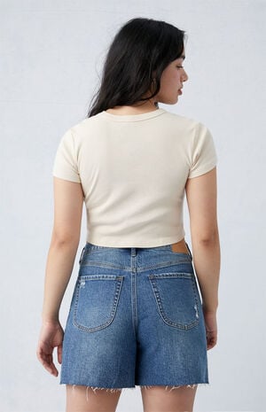 Stretch Dark Indigo Ripped Curve Baggy Denim Shorts image number 4