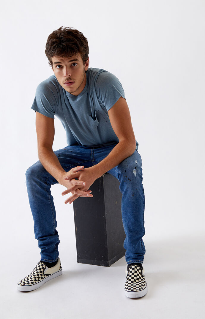 Medium Paint Splatter Stacked Skinny Jeans