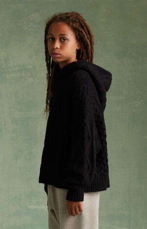 Essentials Jet Black Cable Knit Hoodie image number 4