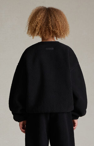 Essentials Jet Black Polar Fleece Crew Neck Sweatshirt image number 4